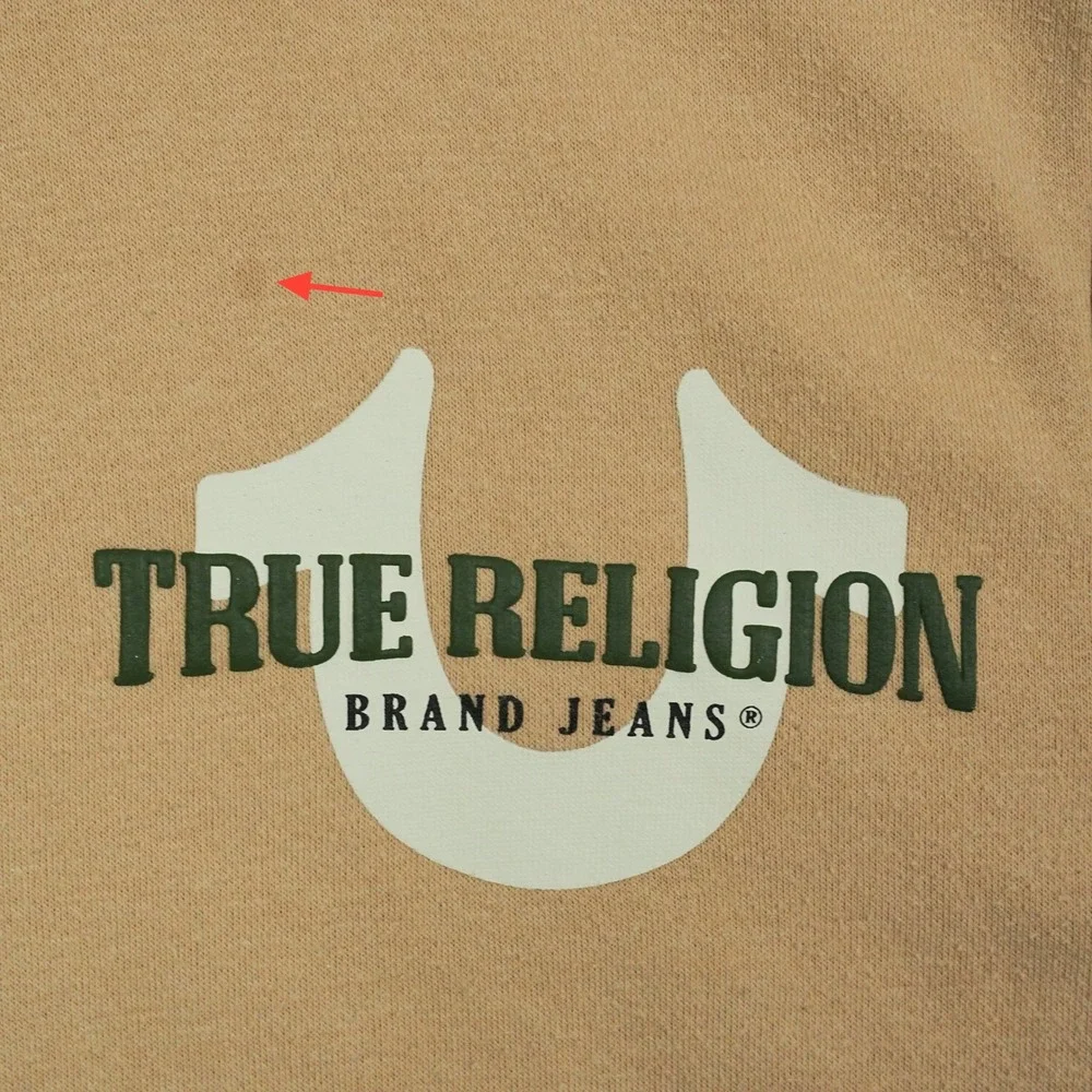 True Religion Mens XL Tan Beige Full Zip Horseshoe Hoodie‎ Sweatshirt 53660-00